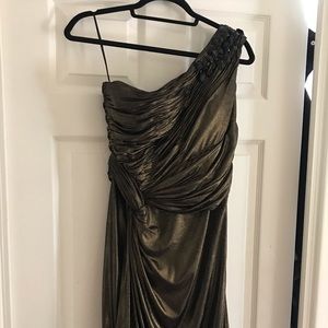 Gold cocktail one shoulder dress by BIBA